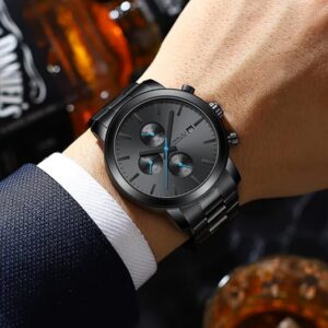 Black Multi-Dial Watch with Metal Bracelet — view 1