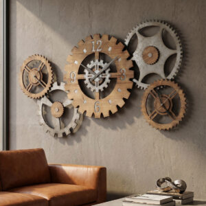 Triple-Time Industrial Gear Wall Clock — view 1